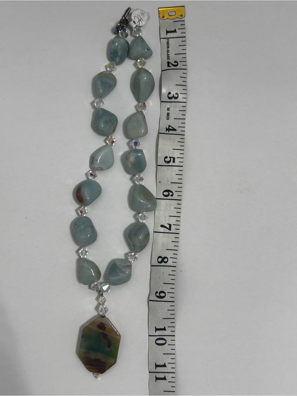 Faceted Green-Blue Agate Bead Pendant Necklace